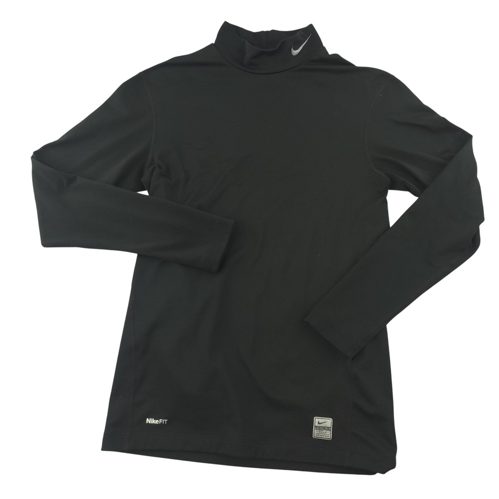 Nike Pro Compression Shirt Mens L Black Mock Neck Long Sleeve Base Layer